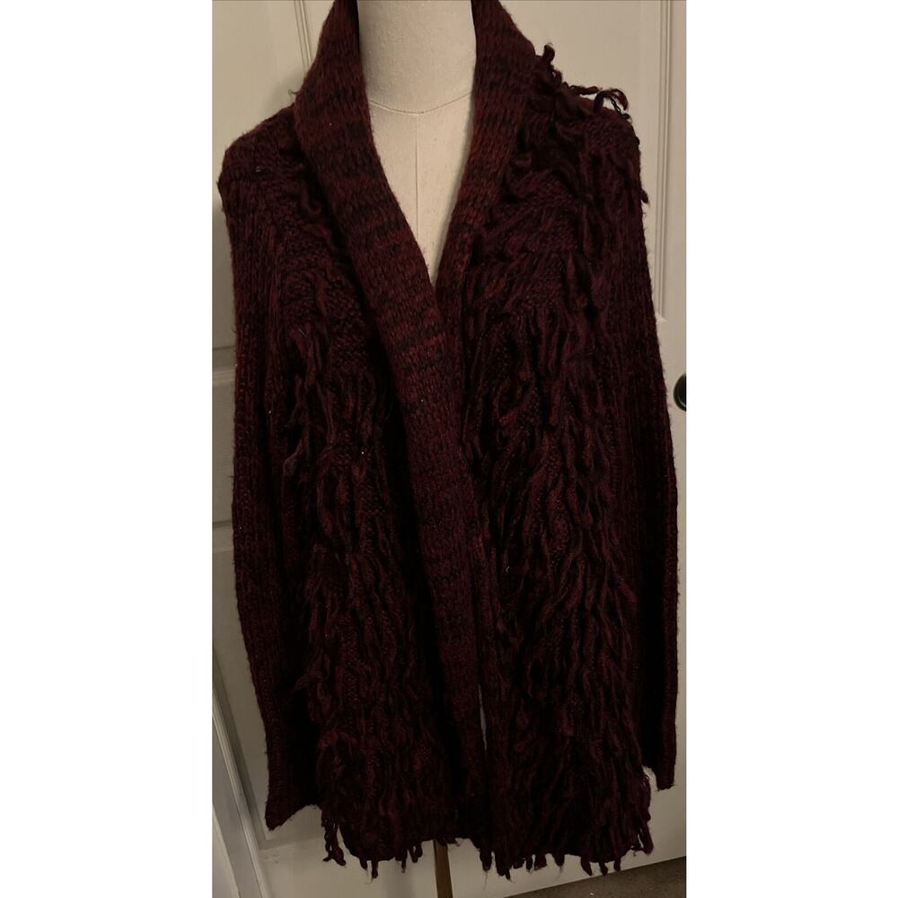 Vintage American Blues Naven Cardigan Sweater Art to Wear Boho ,Size M ,Maroon